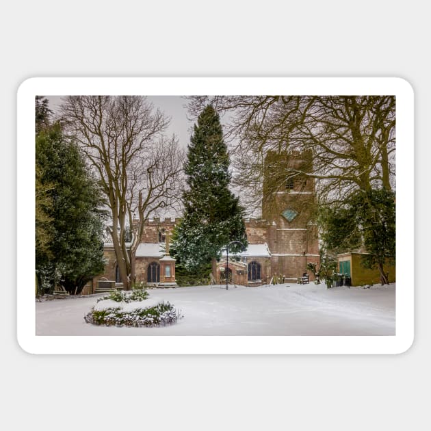 Snowy St Botolph's Church, Rugby, Warwickshire Sticker by avrilharris